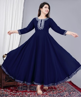 Uroos Women Solid Anarkali Kurta(Dark Blue)