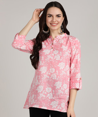 Blocks Of India Women Floral Print Cape Top Kurta(Pink)