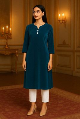 shfiaa Women Solid Straight Kurta(Blue)