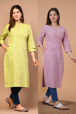 Rimeline Fashion Women Striped Straight Kurta(Multicolor)