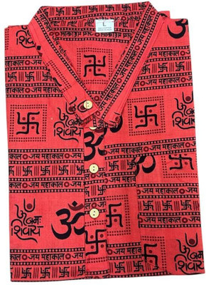 Heer Vista Men Printed Straight Kurta(Red)