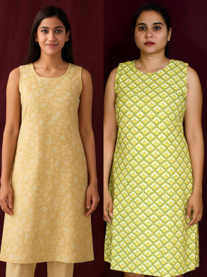 FSRAJJOTEXTILE Women Printed A-line Kurta(Yellow, Brown)