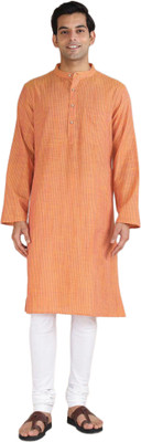 Fabindia Men Striped Straight Kurta(Orange)