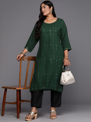 Elegant Creation Women Embroidered Straight Kurta(Dark Green)