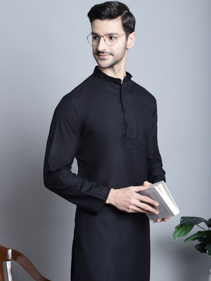 Jompers Men Solid Straight Kurta(Black)