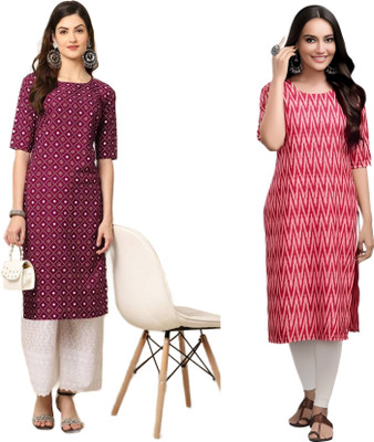 KALLAXI Women Printed Straight Kurta(Multicolor)