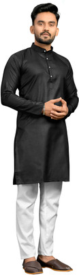 Vibhuti Men Solid Straight Kurta(Black)