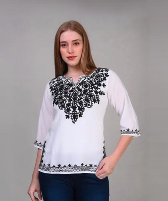 CROWN KING GARMENTS Women Embroidered Straight Kurta(White)