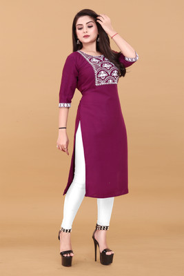 ANITA LYCRA Women Embroidered A-line Kurta(Purple)