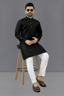 Shree Dutt Creation Men Solid Straight Kurta(Black)