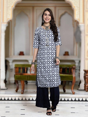 Moda Rapido Women Geometric Print Straight Kurta(White)