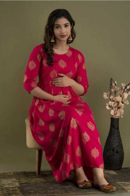 GUNGUN Women Printed Anarkali Kurta(Pink)