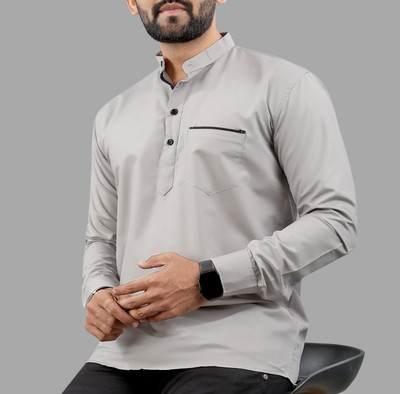 SOPANI Men Solid Straight Kurta(Grey)