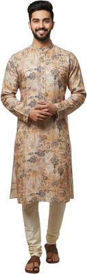 Maansri Men Floral Print, Printed Straight Kurta(Brown)
