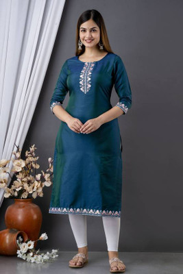Aloan Beauty Women Embroidered Straight Kurta(Dark Blue)