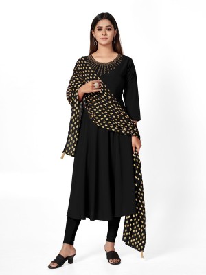 Diamoon Women Solid Anarkali Kurta(Black)