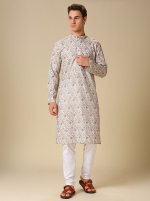 Rajubhai Hargovindas Men Printed Straight Kurta(White)