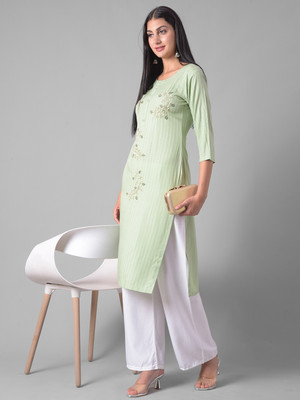 Dollar Missy Women Self Design Straight Kurta(Green)