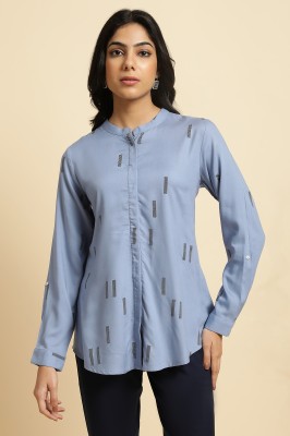 W Women Printed A-line Kurta(Blue)