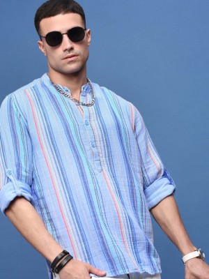 Showoff Men Striped Straight Kurta(Blue)