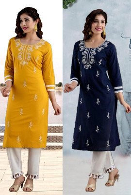 SISTO Women Embroidered Straight Kurta(Multicolor)
