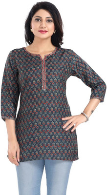 Divastri Women Printed Straight Kurta(Blue)