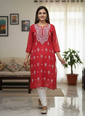 AvadhFashionHub Women Floral Print A-line Kurta(Red)
