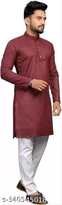 vinod collection Men Solid Straight Kurta(Maroon)