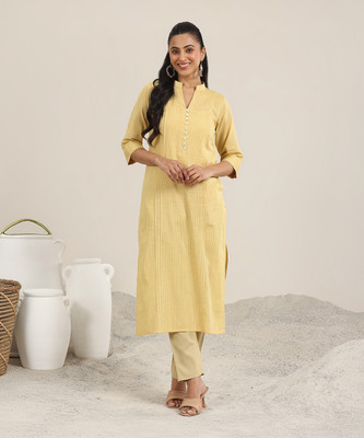 LIBAS Women Striped Straight Kurta(Yellow)