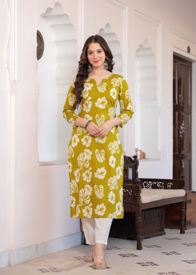 hibiki Women Printed Straight Kurta(Yellow)