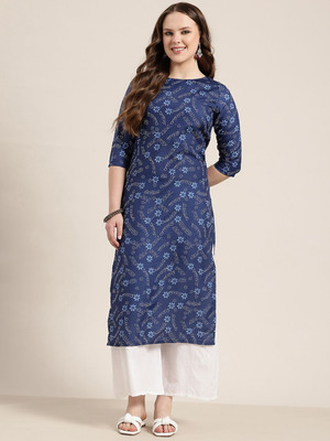 HERE&NOW Women Floral Print A-line Kurta(Blue)