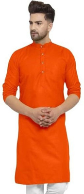 StoneHeart Men Solid Straight Kurta(Orange)