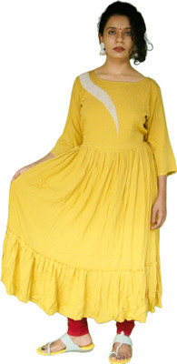 Aada Fashion Women Embellished Flared Kurta(Yellow)
