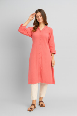 RudraRobes Women Solid Frontslit Kurta(Dark Blue)