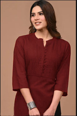 Prsky Women Solid Straight Kurta(Maroon)
