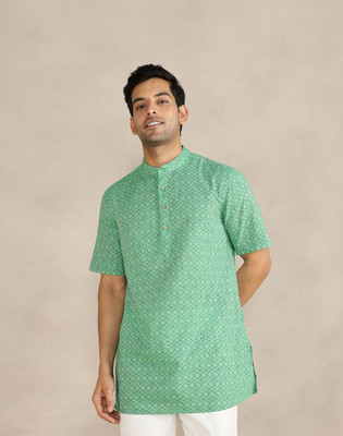 Fabindia Men Printed Straight Kurta(Green)
