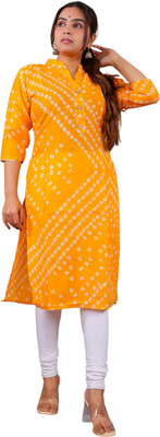 Parth Fashion Women Printed Straight Kurta(Yellow)