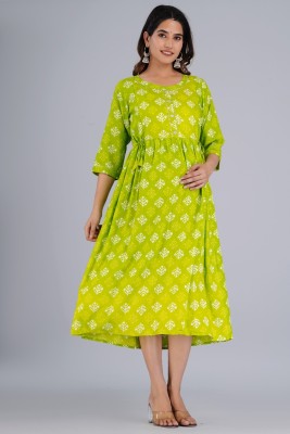 MMF Women Printed Anarkali Kurta(Green)