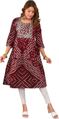 Parth f Women Bandhani A-line Kurta(Maroon)