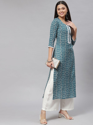 Deepyog Women Printed Straight Kurta(Green)