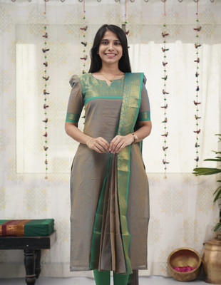 ORNAGLOW Women Self Design, Woven Design, Embellished Anarkali Kurta(Grey)