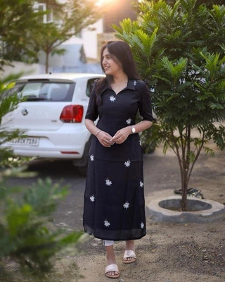 jm ceration Women Floral Print A-line Kurta(Black)