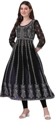 NS WORLD Women Chikan Embroidery, Embroidered Anarkali Kurta(Black)