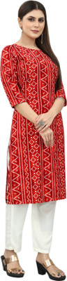 MARIDI FASHION Women Printed Straight Kurta(Red)