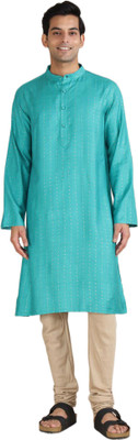 Fabindia Men Printed Straight Kurta(Blue)