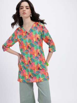 Anouk Rustic Women Printed Straight Kurta(Orange)