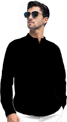 DaReal Men Solid A-line Kurta(Black)