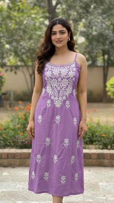 TSQUARE Women Embroidered, Floral Print A-line Kurta(Purple)
