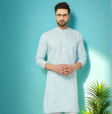 LEMONX Men Solid Straight Kurta(Blue)