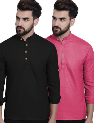 Yugnik Men Solid Straight Kurta(Pink)